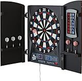 Fat Cat Mercury Electronic Soft Tip Dartboard with Cabinet, 13.5 in Target, 28 Games, 6 Darts Included, Black