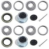 GREPSPUD 2Sets for 1-1/16'' Axle Trailer Hub Bearings Kits, L44649 / L44610 Bearings, 12192TB Grease Seals, 1.98'' Trailer Dust Caps, Rubber Seals & Cotter Pins for 2000-2200 lbs Trailer Axles