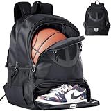 Basketball Bag Backpack for Men Women with Ball & Shoes Compartment 30L Capacity Lightweight Breathable Boys Girls Soccer Ball Bag Backpack Fit Volleyball Football Sports Travel School Gym Black