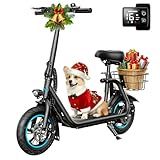 AWWSCOOTER C1 Electric Scooter with Seat for Adults, 300W Motor, 20-Mile Range, 15.5 MPH, Foldable Commuter E-Scooter with Basket for Grocery, Pets, and Daily Commute– Classic Black