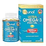 Qunol Fish Oil Omega 3 Mini Softgels, 1000mg Omega 3 EPA + DHA, Ultra Pure Supplements, Heart Health Support, Lemon Flavor, Easy to Swallow Minis, 3 Month Supply, 180 Count