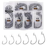 UCEC Fishing Hooks, 100pcs EWG Offset Worm Hooks, Bass Hooks Texas Rig