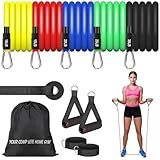 Resistance Bands Set (12pcs), Workout Bands with Handles, Door Anchor, Ankle Straps and Carry Bag, Exercise Bands for Shape Body and Home Workouts