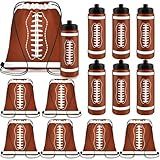 Denylo pro 12 Pcs Football Water Bottle with Football Drawstring Bag Set Plastic Brown Water Bottles for Rugby Player Sport Gym Party Favor