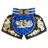 SIAMKICK Classic Muay Thai Shorts for Men Women Boxing Kickboxing High Grade MMA Fight Clothing Training Workout Trunks (L, Blue Bodhi)