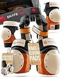 SKATEWIZ Bike Knee Pads - Skateboard Safety Gear - SHIELD - Size M/L Orange - Skate & Skateboarding Wrist Guards for Skating Adult with Elbow Pads - Roller Skates, Inline Skates