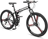 Ktaxon 26 Inch Folding Bike, 21 Speeds Foldable Bikes for Adults, Bicycle for Men & Women with Full-Suspension, Unique 3 Spoke Alloy Wheel, Dual Disc Brake, Quick Release and Adjustable Saddle(Black)