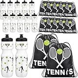 Talltalk 24 Pcs Tennis Party Favors 24 oz Tennis Squeeze Water Bottle Bulk with Drawstring Bag Team Plastic Sport Accessories for Kids Party Supplies