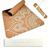 Boho Flow Premium Cork Yoga Mat, Non Slip & Sweat Proof, 5mm Thick, Eco Friendly Natural Rubber & Cork, Ideal for Hot Yoga, Durable with Joint Support, Mandala Design With Carry Strap