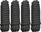 PACTHSD 4 Pack 5/8" x 20' Dock Lines - Marine Grade Nylon Boat Rope with 15" Loop for Docking and Mooring - Double Braided Boat Lines, High Strength, Easy Handling, Fray Resistant - Black