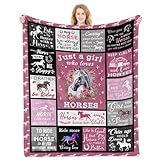 PIUFAM Horse Blanket Gifts for Girls Women, Horse Stuff for Girls, Just A Girl Who Loves Horses, Best Gifts for Horses Lovers on Christmas Birthday 50x60 in