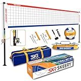 SKEERY Outdoor Heavy Duty Volleyball Net Set, Anti-Sag Design, Adjustable Aluminum Poles, Portable Volleyball Net for Backyard,Grass and Beach(Red and Blue)