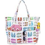 Bluboon Waterproof Beach Tote Pool Bags for Women Ladies Extra Large Gym Tote Carry On Bag With Wet Compartment for Weekender Travel (slipper)