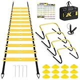BORNEW Agility Speed Training Equipment Set, Soccer Practise Kit with 20ft Agility Ladder, 12 Cones, 4 Adjustable Hurdles, Jump Rope, for Basketball, Football, Kids, Youth, Adults