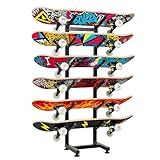 HAVXJAN 6-Tiers Skateboard Racks Floor Stand, Skateboard Wall Mount, Snowboard Racks, Skateboard Wall Decor For Homes Garages Skate Shops Gym(Black)