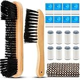 Skyley 19 Pcs Billiards Pool Table Rail Brush Cleaning Kit Pool Table Brush Set with Cue Chalk Cubes Cloth Slip on Cue Tip for Wooden Kit of Billiard Accessories(Wood Color)