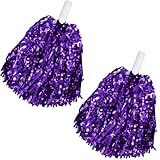 2 Pcs Cheerleading Pom Poms with Handle for Girl Team Spirit Sports Games Dance Outfit (Purple Glitter)