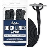 RainierSupplyCo Dock Lines 2-Pack - Boat Rope for Docking with Loop - 15 ft x 3/8 Inch Premium Double Braided Nylon Marine Rope - Mooring Line with 12" Eyelet - Boat Accessories - Black