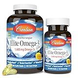 Carlson Labs Elite Omega-3, 1600 mg, Gems Fish Oil Soft Gels, Natural Lemon Flavor, 2 Pack (120 Count Each)