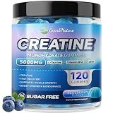 Creatine Monohydrate Gummies Complex 5000MG, 6X Energy & Muscle Support Pre-Workout Supplements for Women & Men, Enhance Strength, Advanced Formula Creatine, L-Taurine, B12, B6, Sugar Free, 120pcs