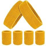 ASTER 6pcs Headband Wristband Set, Including 2pcs Sports Headband and 4pcs Wristband Sports Band Colorful Striped Sweatband for Men and Women Basketball Soccer Yoga Badminton Tennis Volleyball Golf