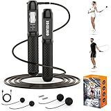 ZECELIKO Smart Jump Rope with LED Display and Jump Counter, Weighted Cordless Design for Home Gym & HIIT, Adjustable Steel Wire for Fitness, Tracks Jumps, Calories & Time, for Men, Women & Kids