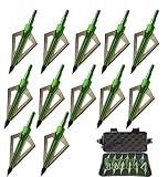 Hunting Broadheads, 3 Blades Archery Broadheads Screw-in Arrow Tips Compatible with Crossbow and Compound Bow(12 Pack) (Green)