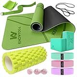 Yoga Starter Kit 12 in 1 - Set Include Mat, Foam Roller, 4 Resistance Bands, Blocks 2 Pack with Strap, 2 Peanut Massage Balls, Yoga kit and Sets for Beginners