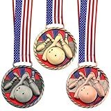Huquary 3 Bowling Award Medals Gold Silver Bronze with Ribbon for Kids