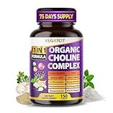 VEGATOT Ultra Organic Choline Complex 10-in-1 Formula with Vitamin B6, B12, Alpha-GPC, Magnesium, L-Theanine & Ashwagandha – Supports Mental Focus & Cognitive Balance – 150 Capsules