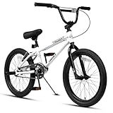 cubsala 20 Inch BMX Race Bike Trident Bicycles Beginner-Level to Advanced Riders with 2 Pegs Trick Cycling and Professional BMX Riding, Color White