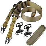 REERON Two Point Traditional Slings Set | Extra Long Adjustable Rifle 2 Point Sling + 2 Pack 360° Rotation 1.25" QD Sling Swivel Mounts for M-Rails + Shoulder Pad (Army Green)