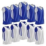 10-Pack Men's Reversible Custom Basketball Jerseys, Plain Mesh Athletic Sleeveless Shirts Blank Team Uniforms Set (Blue/White)