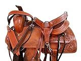 Western Saddle Trail Pleasure Horse Saddles Rodeo Cowboy Floral Tooled Leather Tack Set 15 16 17 18 (Corners Tooled, 17 Inches)