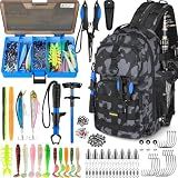 PLUSINNO Fishing Backpack with Tackle Box & Fishing Gear Kit Tackle Bag