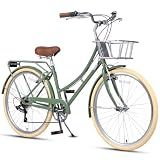 AVASTA Vela Women's 26" Hybrid Bike, Army Green Frame, Color Cream Tires
