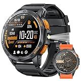 Military Smart Watches Built-in GPS, 170+ Sport Modes for Men with Flashlight, Smartwatch for Android Phones and iPhone, 1.43" AMOLED Screen Bluetooth Call Compass Altimeter (Black & Orange (2 Bands))