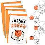 WATINC Coach Appreciation Gift Bulk - Thank You Basketball Coach Gifts with 4 Thanks Card, Envelope, Keychain Set for Women Men, Thanks Basketball Sports Teacher Greeting Cards for Farewell Birthday
