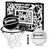 AND1 Over The Door Mini Hoop: - 18”x12” Pre-Assembled Portable Basketball Hoop with Flex Rim, Includes Two Deflated 5” Basketball – White/Black (5A1GT0110W0E2)