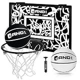 AND1 Over The Door Mini Hoop: - 18”x12” Pre-Assembled Portable Basketball Hoop with Flex Rim, Includes Two Deflated 5” Basketball – White/Black (5A1GT0110W0E2)
