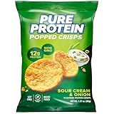 Pure Protein Sour Cream & Onion Popped Crisps - 12g Plant Based Protein, Gluten Free, Non GMO, Vegan, Air Popped & Puffed Crisps – Healthy Protein Snacks – 12 Pack