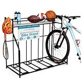 BIRDROCK HOME Bike Rack Garage Storage Floor Stand - Freestanding Organizer for Outdoor Yard - Upright Wall Mount for Scooters, Rakes, Motorcycles, Hoverboards, Gloves - Holds 4 Bicycle - Black
