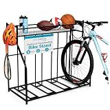 BIRDROCK HOME Bike Rack Garage Storage Floor Stand - Freestanding Organizer for Outdoor Yard - Upright Wall Mount for Scooters, Rakes, Motorcycles, Hoverboards, Gloves - Holds 4 Bicycle - Black