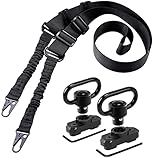REERON Two Point Traditional Rifle Sling with 2 Pack 1.25" QD Swivel Mounts for M-Rails - Adjustable Extra Long 2 Point Traditional Sling (Black Sling + 2 Pack Swivel Mounts)