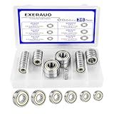 EXERAUO 36Pcs Ball Bearings Kit-608ZZ 623ZZ 627ZZ 6000ZZ 6903ZZ 6203ZZ, Bearing Steel, Double Metal Shielded Deep Groove Bearings for 3D Printer, Skateboards