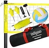Outdoor Portable Volleyball Net System - Adjustable Height Poles with Soft Volleyball Ball, Pump, Hammer, Boundary Line, and Carry Bag for Backyard, Beach, Lawn