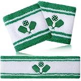 3 Pcs Dink Ball Sweatbands Set Headband Wristband Sports Gift Accessories for Woman Men(Green and White Stripe)