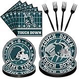 TAKEALOOKO 96 Pcs Football Birthday Party Decorations, Football Disposable Paper Plate Napkin Fork Set, Sports Themed Game Day Team Birthday Party Decor Serves 24