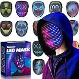 Ompusos LED Mask with Gesture Sensing Transforming Light Up Face Mask for Halloween Rave, Birthday and Masquerade Parties