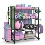 4-Tier Weight Rack for Home Gym with Wheels and Hooks, Black